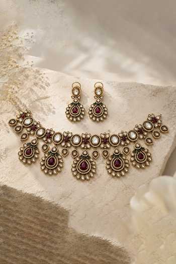 Vivinia By Vidhi Mehra Ruby Kundan Statement Necklace Set 