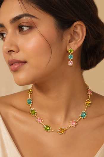 Vivinia By Vidhi Mehra Floral Faux Gemstone Necklace Set 