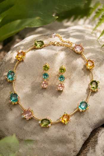 Vivinia By Vidhi Mehra Floral Faux Gemstone Necklace Set 