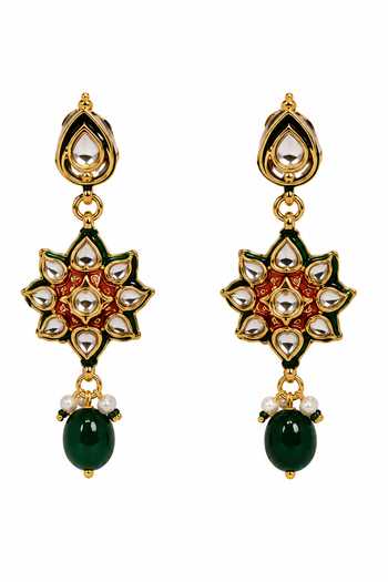 Vivinia By Vidhi Mehra_Green Layered Kundan And Emerald Beaded Necklace Set _Online_at_Aza_Fashions