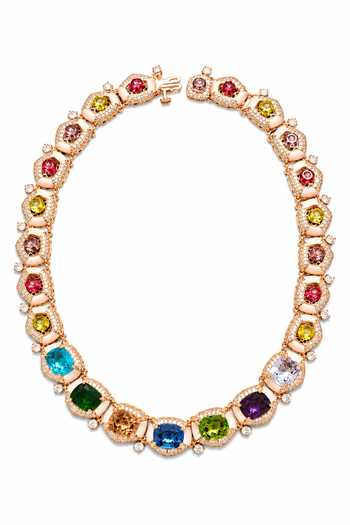 Vivinia By Vidhi Mehra_Pink Multi Faux Gemstone Tennis Necklace Set _Online_at_Aza_Fashions