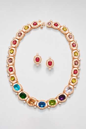 Vivinia By Vidhi Mehra Multi Faux Gemstone Tennis Necklace Set 