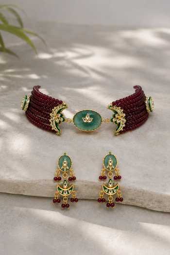 Vivinia By Vidhi Mehra Emerald Beaded Choker Set 