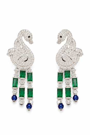 Vivinia By Vidhi Mehra_Blue Emerald Sapphire Swan Statement Necklace Set _Online_at_Aza_Fashions
