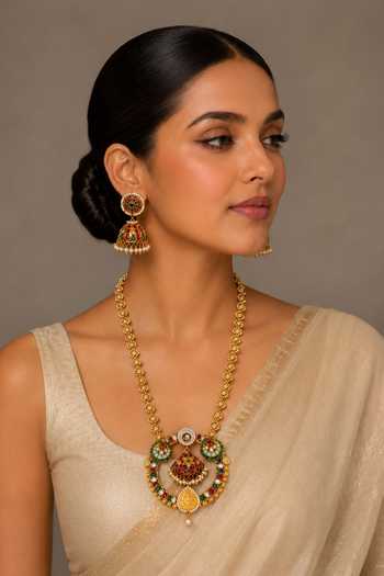 Vivinia By Vidhi Mehra Heritage Polki Long Pendant Necklace Set 