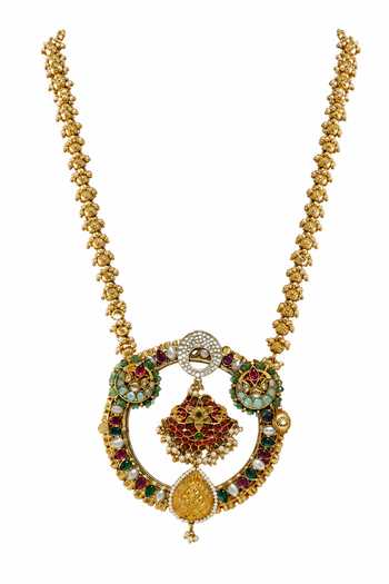 Buy_Vivinia By Vidhi Mehra_Gold Plated Heritage Polki Long Pendant Necklace Set _Online_at_Aza_Fashions