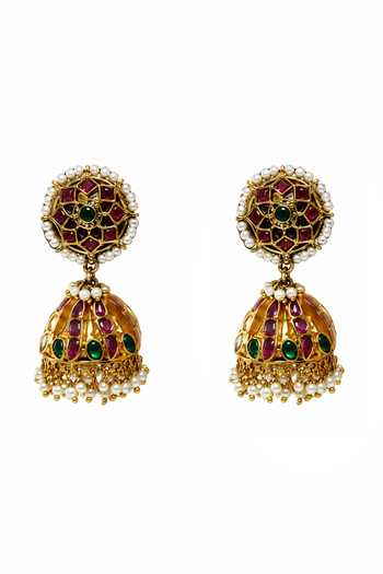 Shop_Vivinia By Vidhi Mehra_Gold Plated Heritage Polki Long Pendant Necklace Set _Online_at_Aza_Fashions
