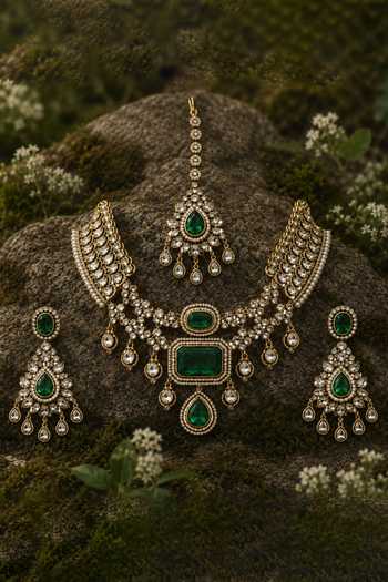 Vivinia By Vidhi Mehra Emerald Green Bridal Polki Necklace Set 