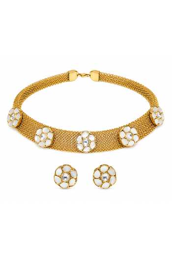 Buy Vivinia By Vidhi Mehra Gold Plated Floral Mesh Choker Necklace Set Online at Aza Fashions Buy_Vivinia By Vidhi Mehra_Gold Plated Floral Mesh Choker Necklace Set _Online_at_Aza_Fashions