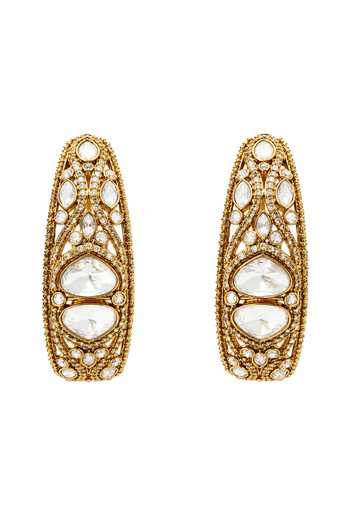 Vivinia By Vidhi Mehra Gold Plated Elongated Polki Drop Earrings Online at Aza Fashions Vivinia By Vidhi Mehra_Gold Plated Elongated Polki Drop Earrings _Online_at_Aza_Fashions