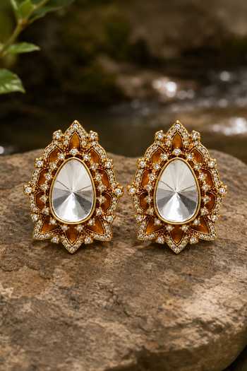 Vivinia By Vidhi Mehra Polki Floral Stud Earrings 