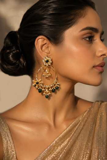 Vivinia By Vidhi Mehra Emerald Floral Hoop Earrings 