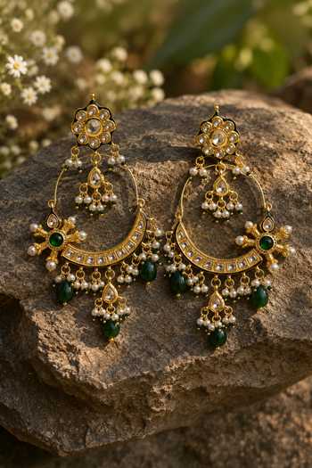 Vivinia By Vidhi Mehra Emerald Floral Hoop Earrings 