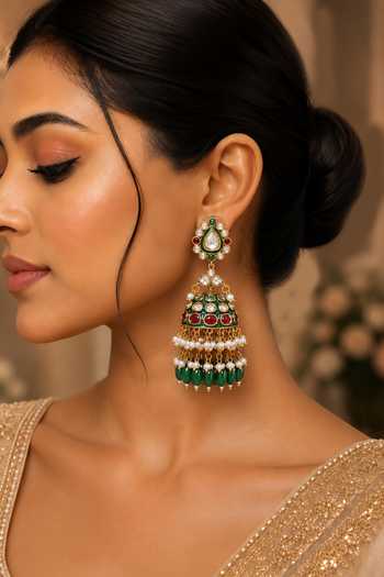 Vivinia By Vidhi Mehra Meenakari Polki Jhumka Earrings