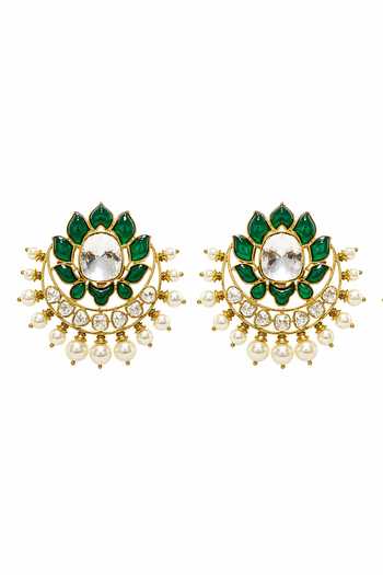 Vivinia By Vidhi Mehra Gold Plated Emerald Floral Polki Earrings Online at Aza Fashions Vivinia By Vidhi Mehra_Gold Plated Emerald Floral Polki Earrings _Online_at_Aza_Fashions