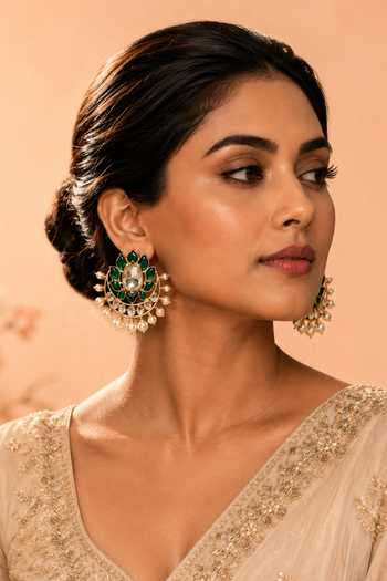 Vivinia By Vidhi Mehra Emerald Floral Polki Earrings 