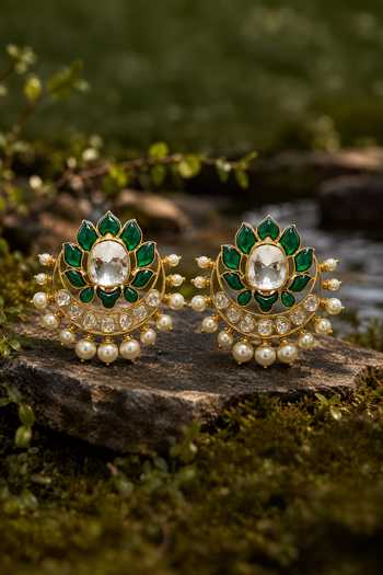 Vivinia By Vidhi Mehra Emerald Floral Polki Earrings 