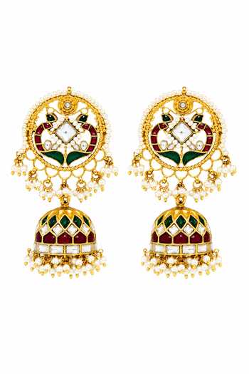 Vivinia By Vidhi Mehra Gold Plated Heritage Polki Jhumka Earrings Online at Aza Fashions Vivinia By Vidhi Mehra_Gold Plated Heritage Polki Jhumka Earrings _Online_at_Aza_Fashions