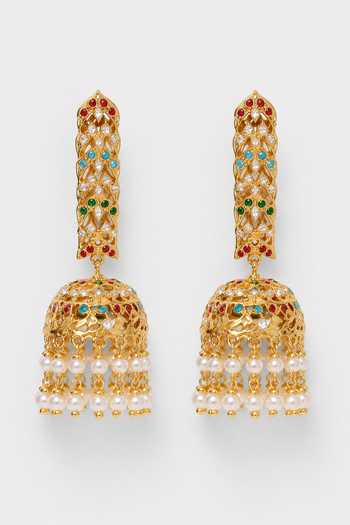 Vivinia By Vidhi Mehra Gold Plated Bar Jhumka Earrings Online at Aza Fashions Vivinia By Vidhi Mehra_Gold Plated Bar Jhumka Earrings _Online_at_Aza_Fashions