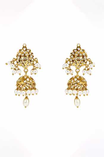 Vivinia By Vidhi Mehra Gold Plated Polki Embellished Jhumka Earrings Online at Aza Fashions Vivinia By Vidhi Mehra_Gold Plated Polki Embellished Jhumka Earrings _Online_at_Aza_Fashions