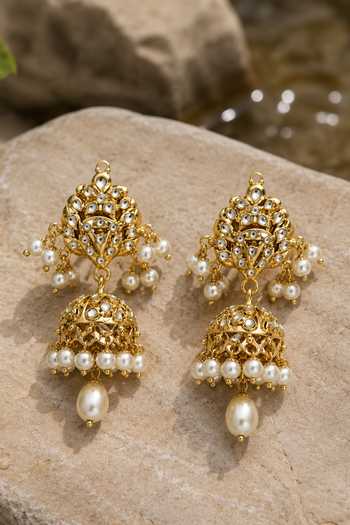 Vivinia By Vidhi Mehra Polki Embellished Jhumka Earrings 