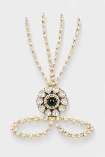 Vivinia By Vidhi Mehra Green Polki Pearl Floral Haathphool Online at Aza Fashions Vivinia By Vidhi Mehra_Green Polki Pearl Floral Haathphool _Online_at_Aza_Fashions