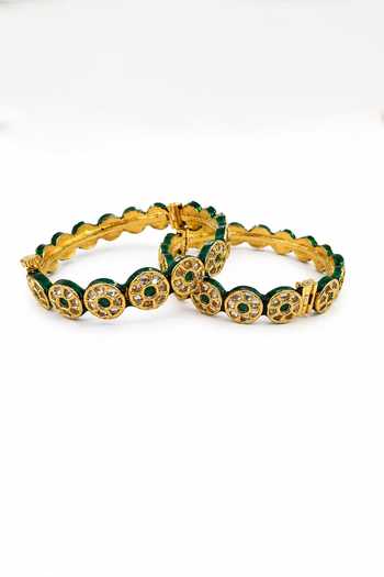 Vivinia By Vidhi Mehra Green Emerald Polki Floral Kada - Set Of 2 Online at Aza Fashions Vivinia By Vidhi Mehra_Green Emerald Polki Floral Kada - Set Of 2 _Online_at_Aza_Fashions