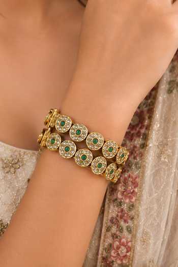 Vivinia By Vidhi Mehra Emerald Polki Floral Kada - Set Of 2 