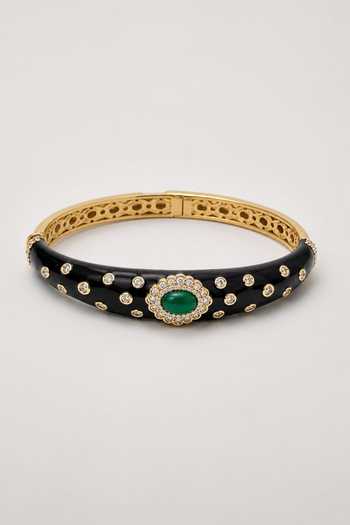 Vivinia By Vidhi Mehra_Black Emerald Statement Kada _Online_at_Aza_Fashions