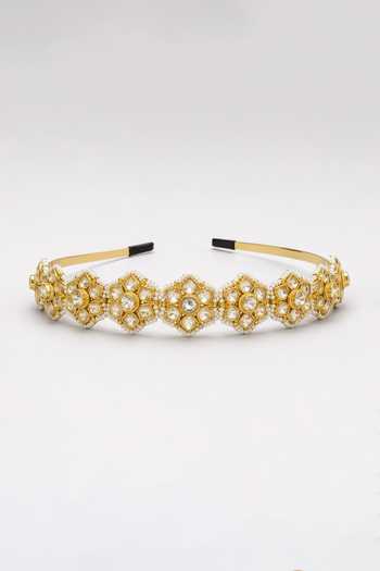 Vivinia By Vidhi Mehra Gold Pearls, Stones Polki Floral Embellished Headband Online at Aza Fashions Vivinia By Vidhi Mehra_Gold Pearls, Stones Polki Floral Embellished Headband _Online_at_Aza_Fashions