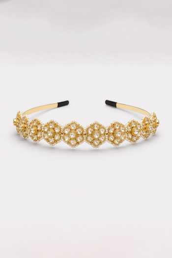 Vivinia By Vidhi Mehra Gold Pearls, Stones Polki Blossom Embellished Headband Online at Aza Fashions Vivinia By Vidhi Mehra_Gold Pearls, Stones Polki Blossom Embellished Headband _Online_at_Aza_Fashions