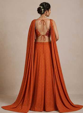Two Sisters By Gyans Orange Embellished Lehenga Set