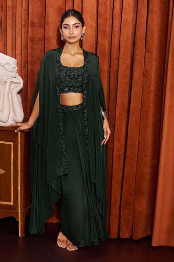 Samyukta Singhania Placement Embroidered Cape Skirt Set 