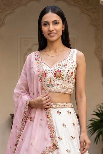 Samyukta Singhania Cream Organza Hand Embroidered Lehenga Set Online at Aza Fashions Samyukta Singhania_Cream Organza Hand Embroidered Lehenga Set _Online_at_Aza_Fashions