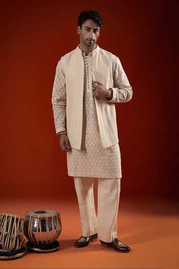 Sanchit Sharma Textured Kurta Set With Bundi 