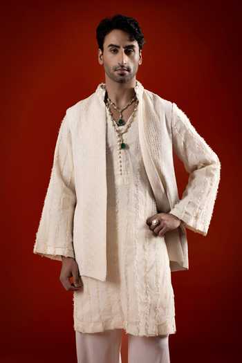Sanchit Sharma Textured Pattern Kurta Set With Bundi 