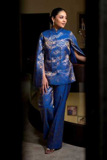 Dusala Mumtaz Banarasi Cape & Pant Co-ord Set