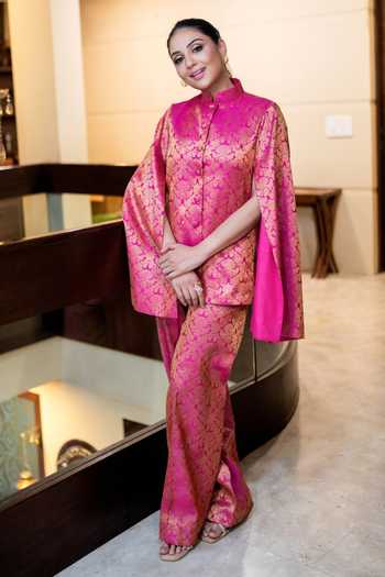 Dusala Jodha Banarasi Cape & Pant Co-ord Set