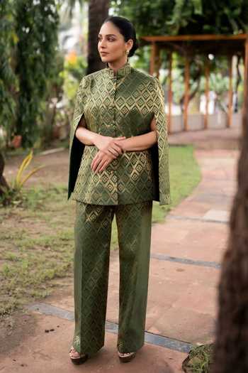 Dusala Gayatri Banarasi Cape & Pant Co-ord Set