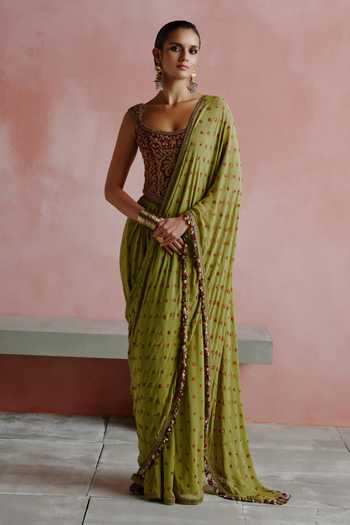 House of Arshiyaa Bandhani Pattern Draped Lehenga Saree With Corset