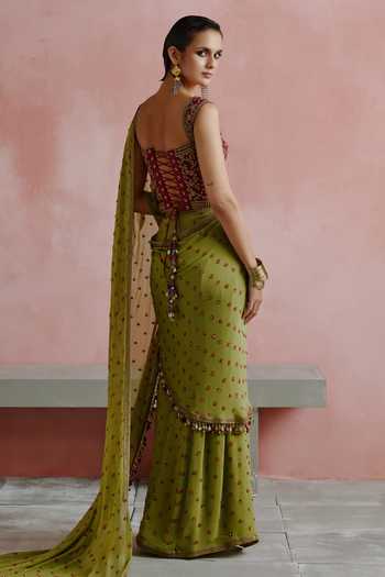 House of Arshiyaa Bandhani Pattern Draped Lehenga Saree With Corset