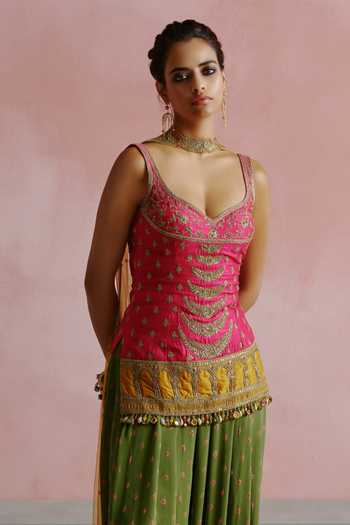 Buy House of Arshiyaa Green Silk, Georgette, Net Sweetheart Neck Dori Embroidered Kurta Pant Set Online at Aza Fashions Buy_House of Arshiyaa_Green Silk, Georgette, Net Sweetheart Neck Dori Embroidered Kurta Pant Set _Online_at_Aza_Fashions