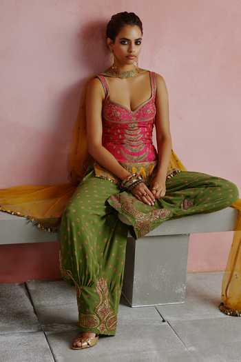 Buy House of Arshiyaa Green Silk, Georgette, Net Sweetheart Neck Dori Embroidered Kurta Pant Set Buy_House of Arshiyaa_Green Silk, Georgette, Net Sweetheart Neck Dori Embroidered Kurta Pant Set