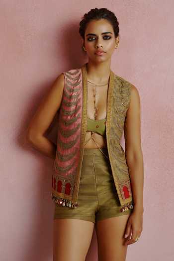House of Arshiyaa Dori Embroidered Jacket Shorts Set 
