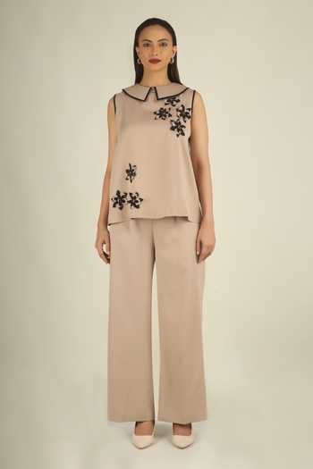 House Of Supriya 3D Floral Applique Top & Pant Set 