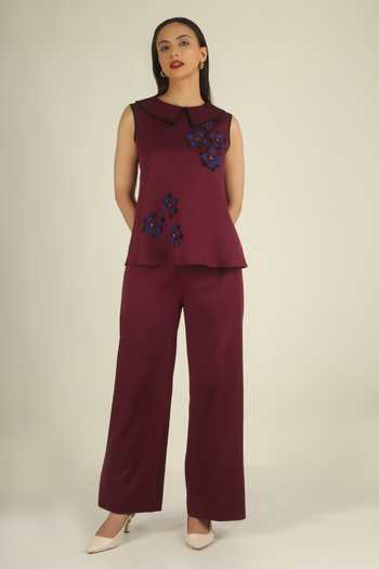 House Of Supriya 3D Floral Applique Top & Pant Set 