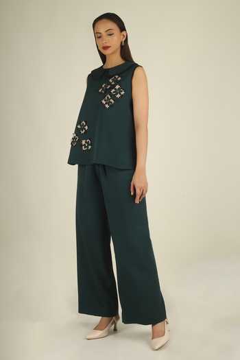 Buy House Of Supriya Green Crepe Round Neck Embellished Top And Pant Set Online at Aza Fashions Buy_House Of Supriya_Green Crepe Round Neck Embellished Top And Pant Set _Online_at_Aza_Fashions