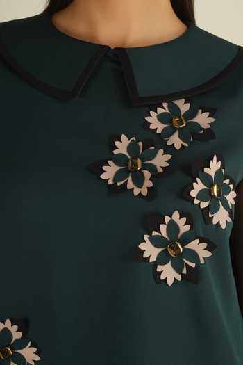 Shop House Of Supriya Green Crepe Round Neck Embellished Top And Pant Set Online at Aza Fashions Shop_House Of Supriya_Green Crepe Round Neck Embellished Top And Pant Set _Online_at_Aza_Fashions