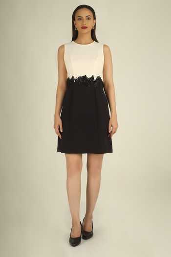 Buy House Of Supriya Black Crepe Round Neck Hand Embroidered Colorblock Dress Online at Aza Fashions Buy_House Of Supriya_Black Crepe Round Neck Hand Embroidered Colorblock Dress _Online_at_Aza_Fashions