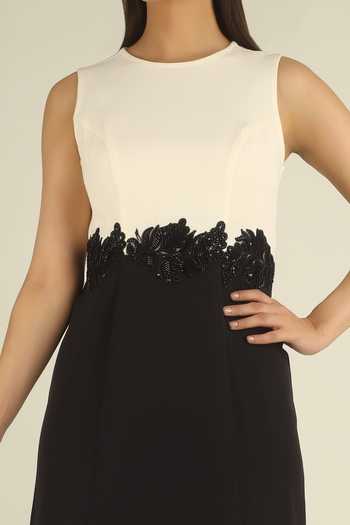 Shop House Of Supriya Black Crepe Round Neck Hand Embroidered Colorblock Dress Online at Aza Fashions Shop_House Of Supriya_Black Crepe Round Neck Hand Embroidered Colorblock Dress _Online_at_Aza_Fashions